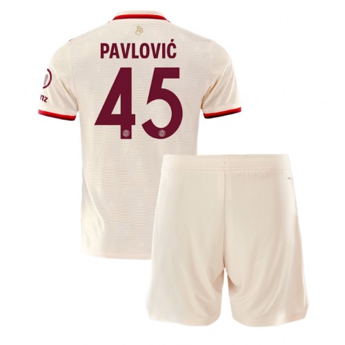 Fotballdrakt Barn Bayern Munich Aleksandar Pavlovic #45 Tredjedraktsett 2024-25 Kortermet (+ Korte bukser)